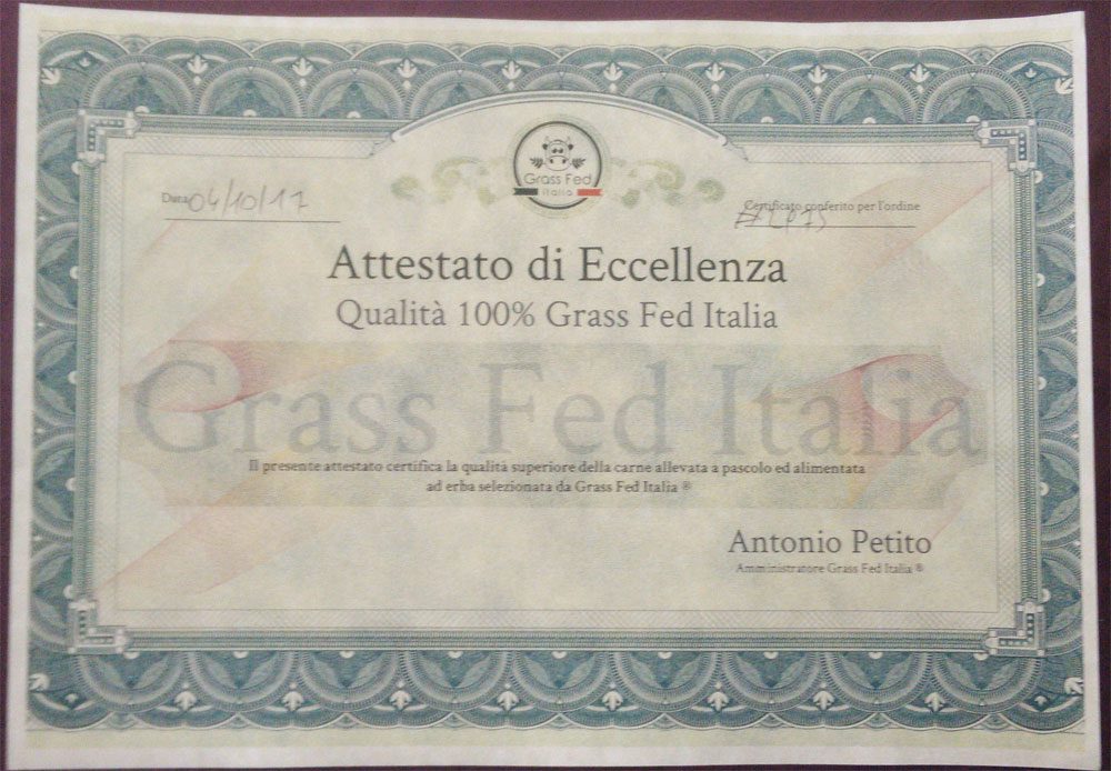 Grass Fed Italia Attestato autenticità